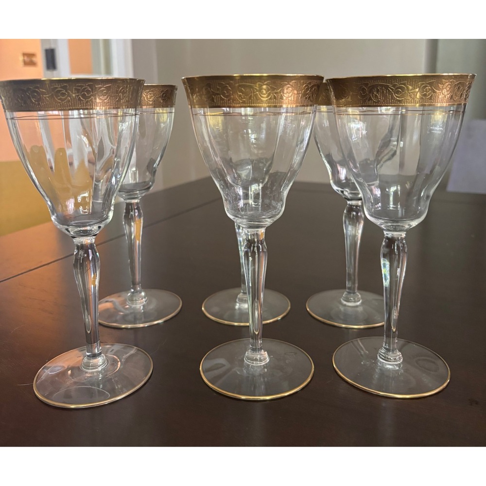 Vintage Minton Glastonbury Lotus Gold Optic Wine Glasses set
Of 6